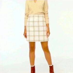 J. Crew Cream Braonw Plaid Mini Skirt